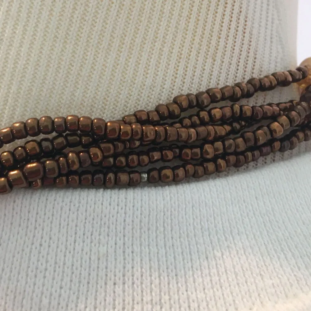 Vintage 90s Necklace 19.5 Inch Layered Beaded Bronze Wood Beads
